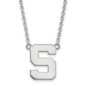 10k White Gold Michigan State Large Initial S Pendant Necklace